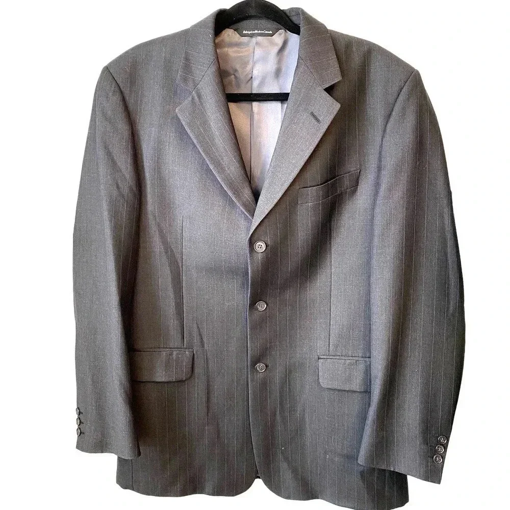 Lujon Gray Blue Striped 3 Buttons Blazer Men Size 40W 34Tall Pockets